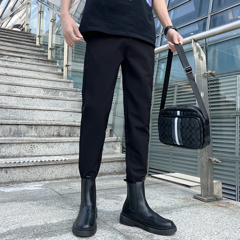 冰丝休闲裤子男夏季薄款2025新款潮牌痞帅直筒修身小脚锥形九分裤