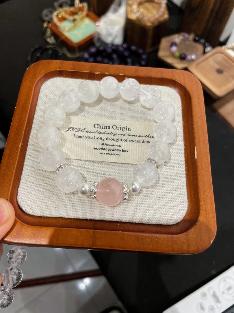 【烟花雨】 耶耶原创设计天然粉水晶+白阿赛单圈女士手串