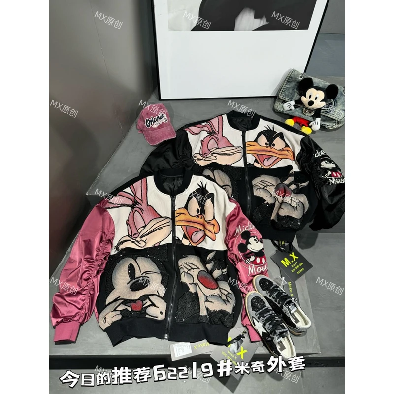 MX欧货2025春新款美式复古卡通刺绣潮牌宽松棒球服外套上衣62219