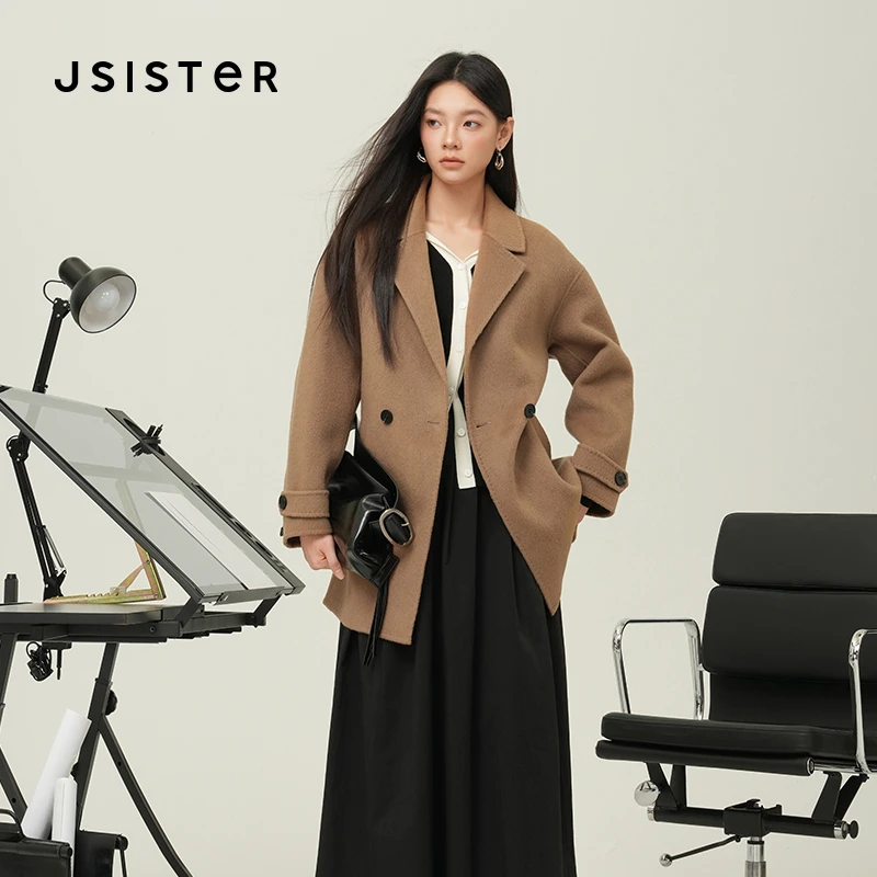 jsister 冬季新品 JS女装时尚简约通勤毛呢外套