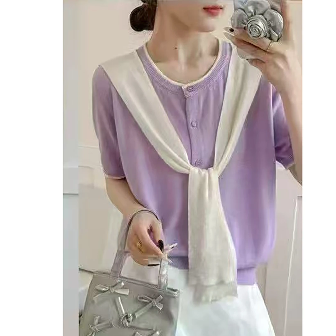 无印心匠假两件~ 针织 简约&披肩 女 短袖休闲 A63036