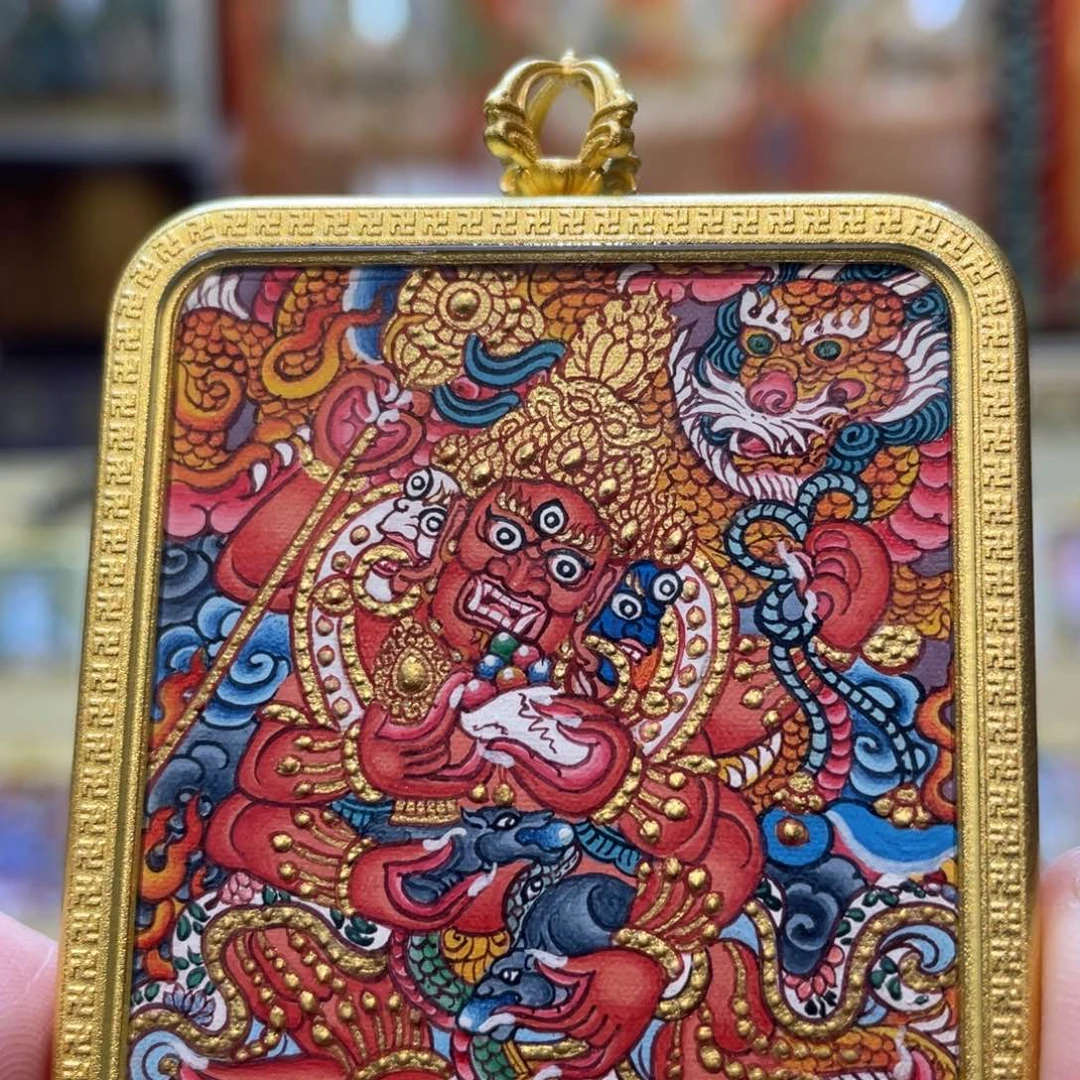 吊坠热贡纯手绘唐卡红财神