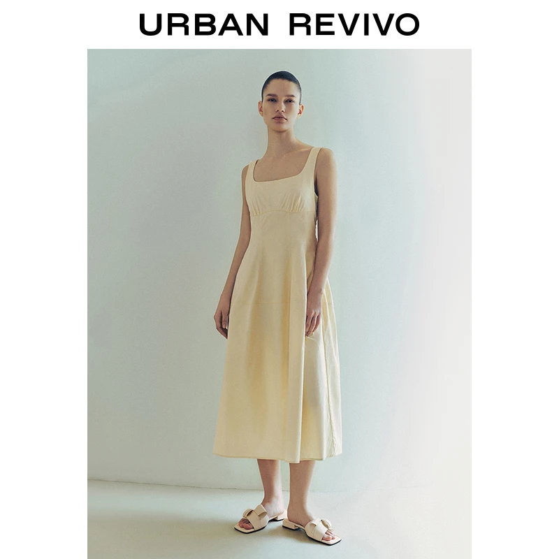 UR2025夏季新款女时尚休闲气质百搭方领吊带连衣裙UWM750054