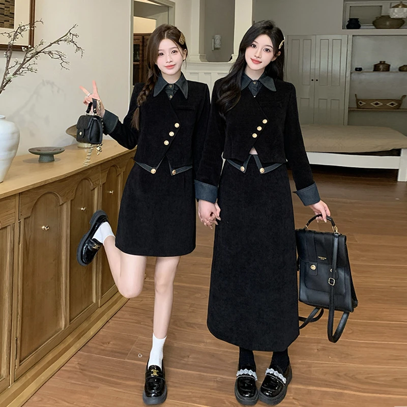 2025秋装新款网红微胖休闲百搭外套连衣裙两件套大码显瘦十三行女