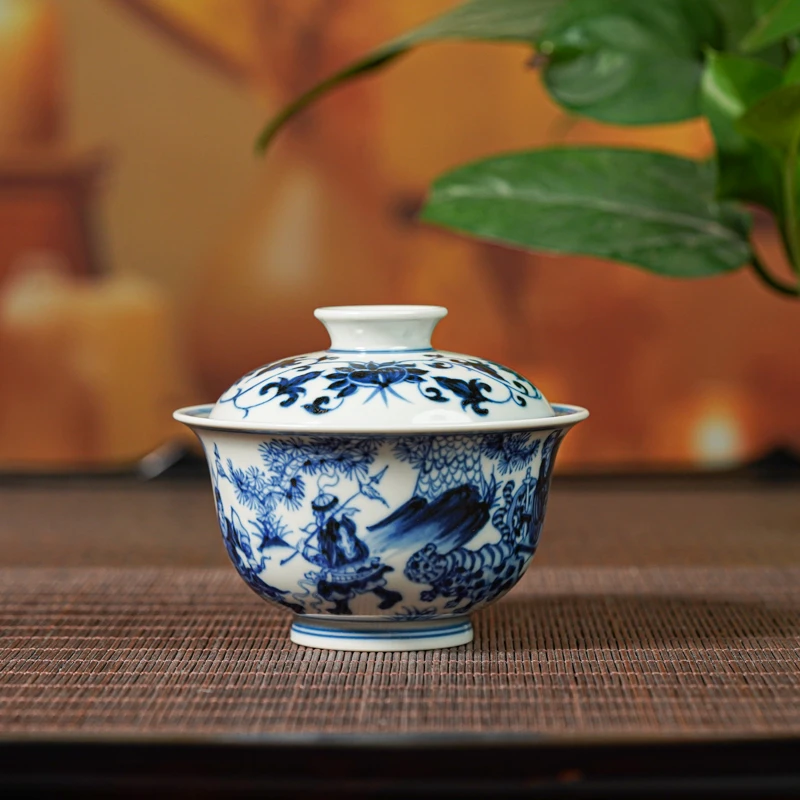 【小乔赏瓷】景德镇手工手绘鬼谷子盖碗xygy188