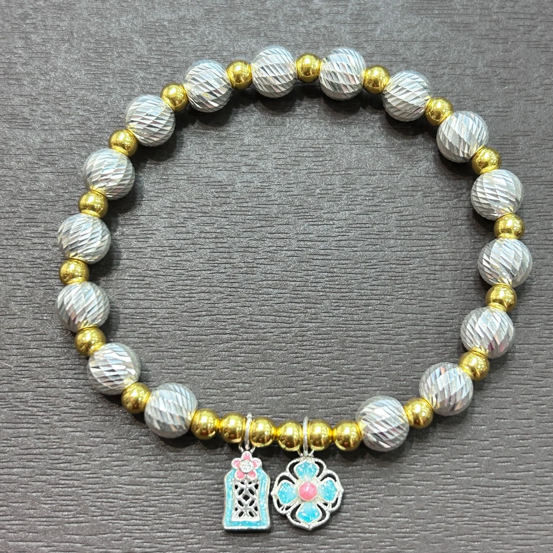 足银手链 【销冠专享】足银车花珠间光珠四叶草手链YS694