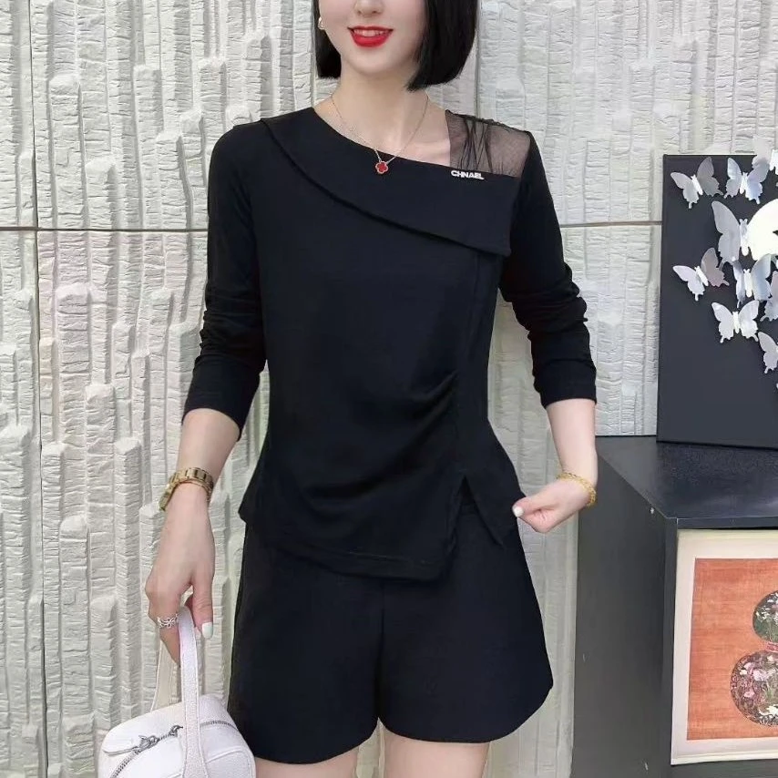 〖铃铛精选〗6331纱袖不规则时尚体恤