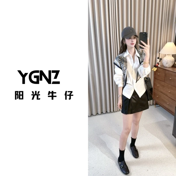 【阳光牛仔】早秋新款！“衬衣+丝巾”翻领压褶收腰气质衬衫+丝巾