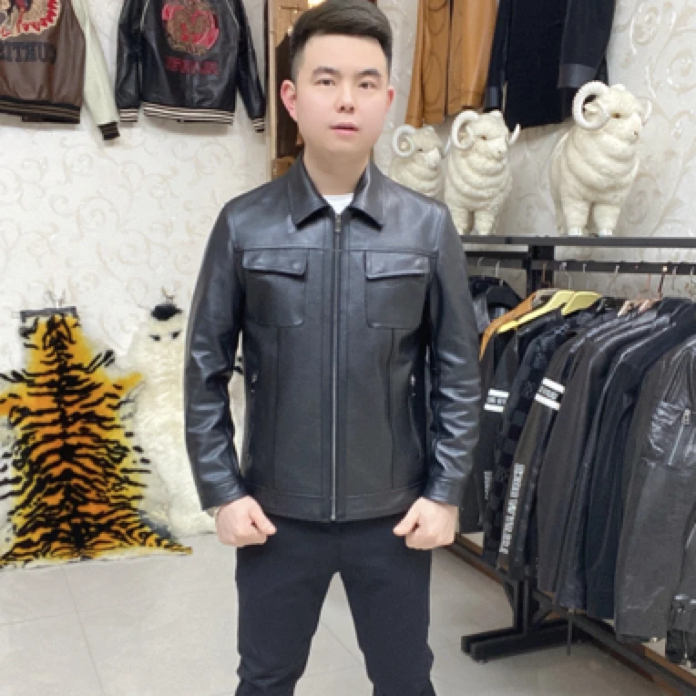 头层牛皮男士短款翻领夹克217商务休闲1.2厚