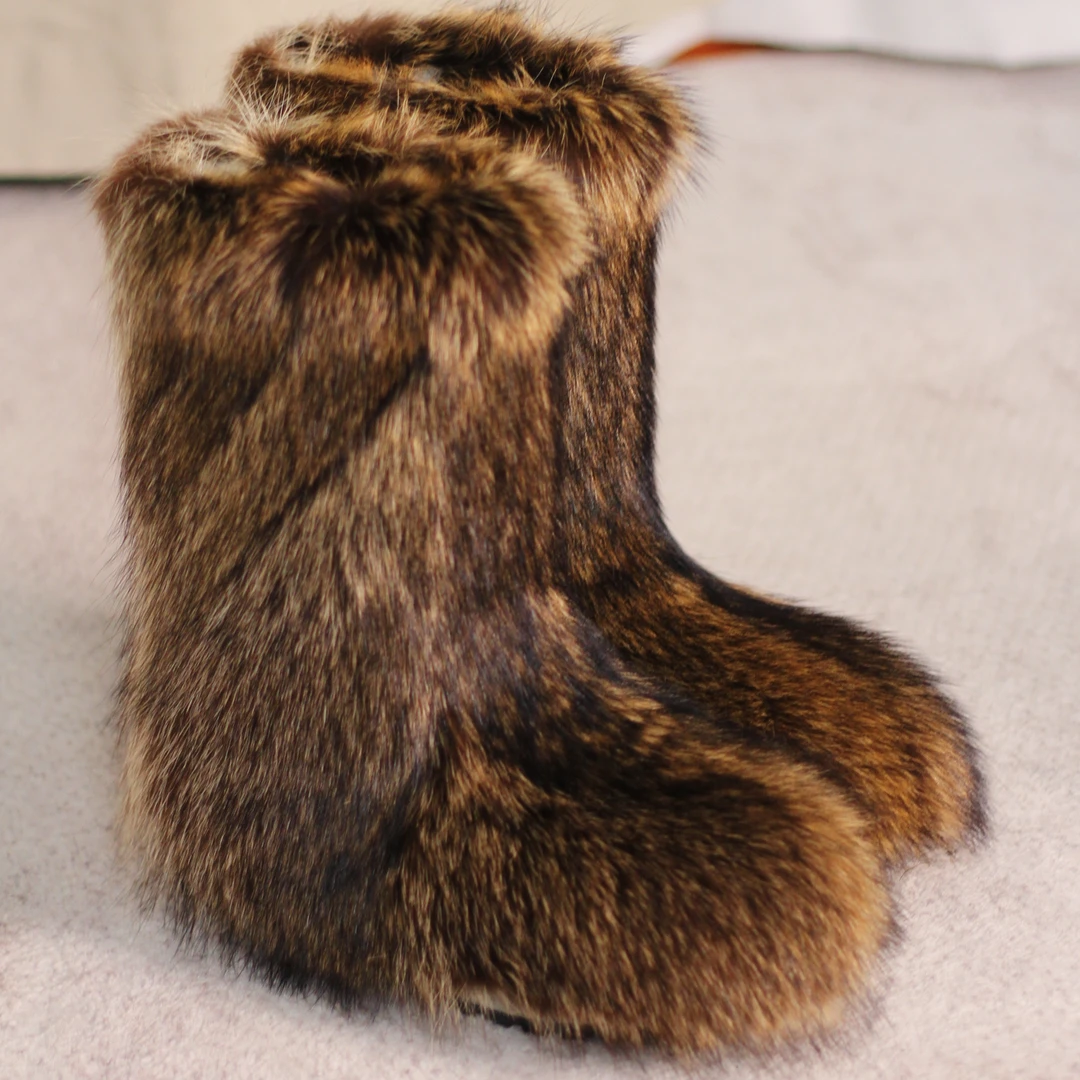 2023-61玛拉沁貉毛冬季中筒靴时尚厚底加绒加厚保暖百搭平底