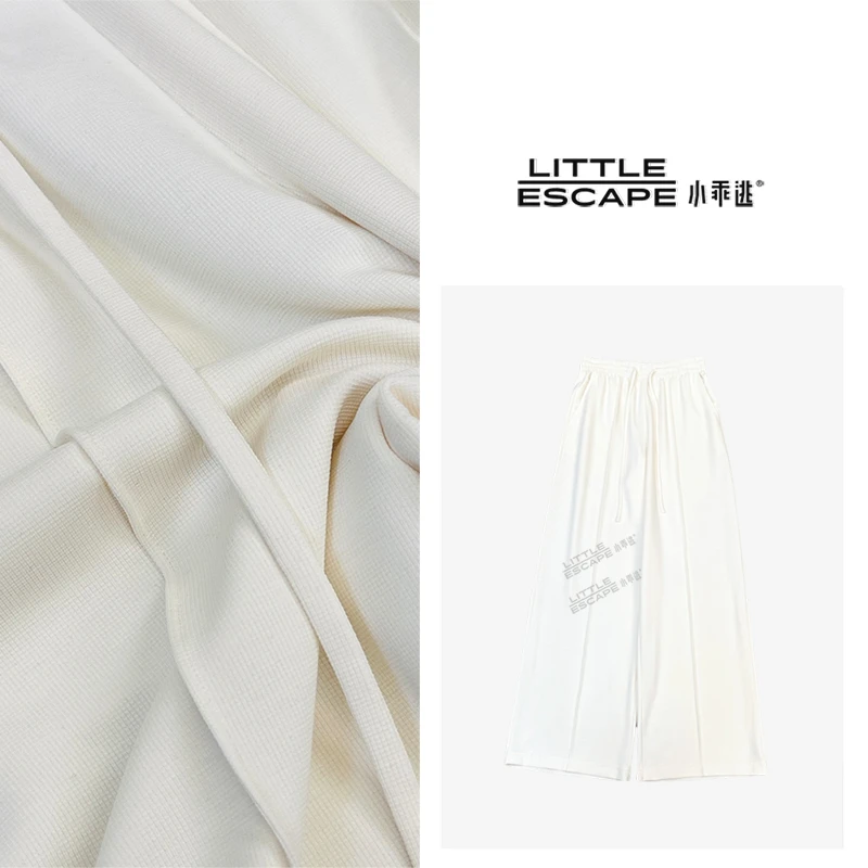 小乖逃X双色白色黑色长裤抽绳米黄色双口袋白色长裤直筒裤M8551