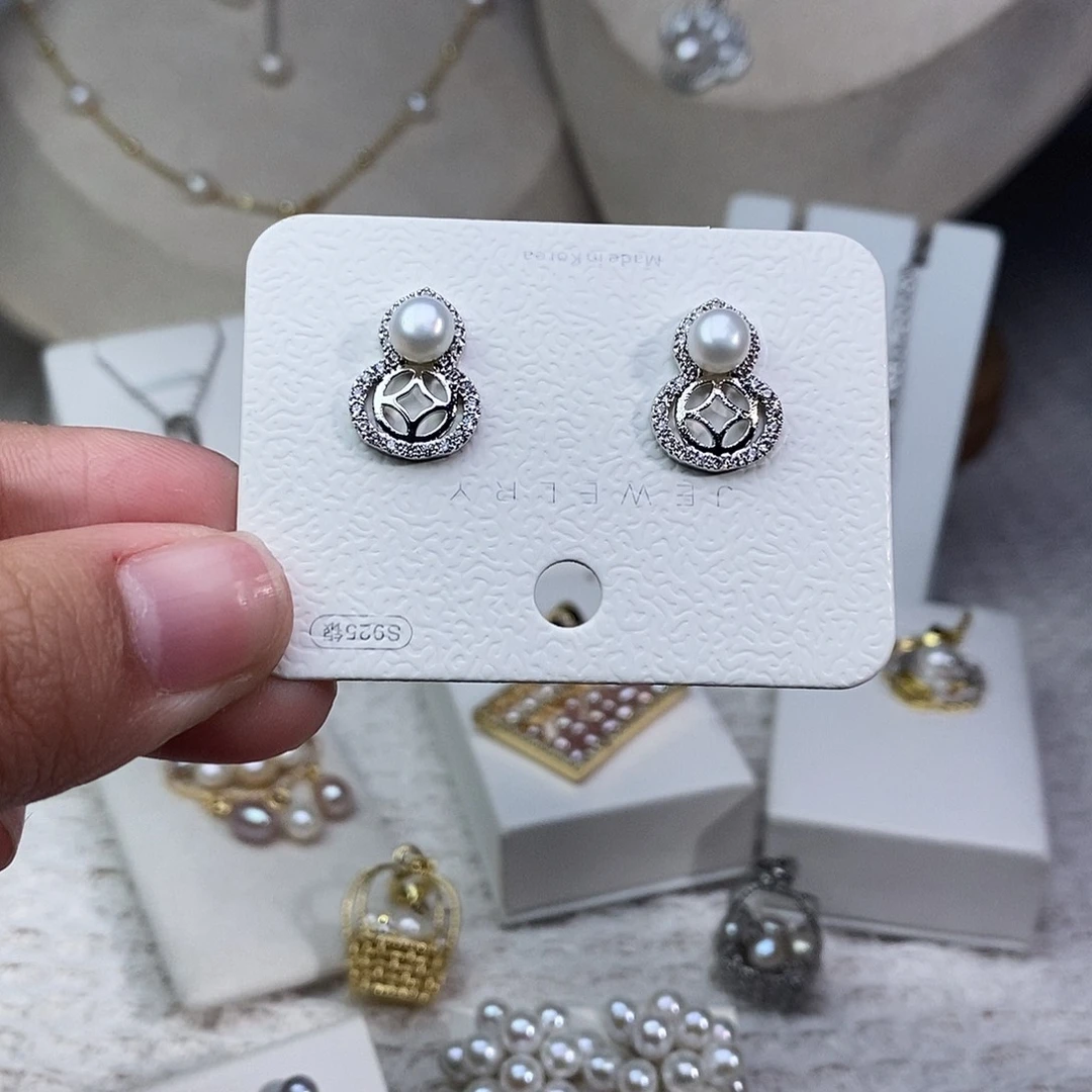 耳饰银S925镶嵌淡水珍珠