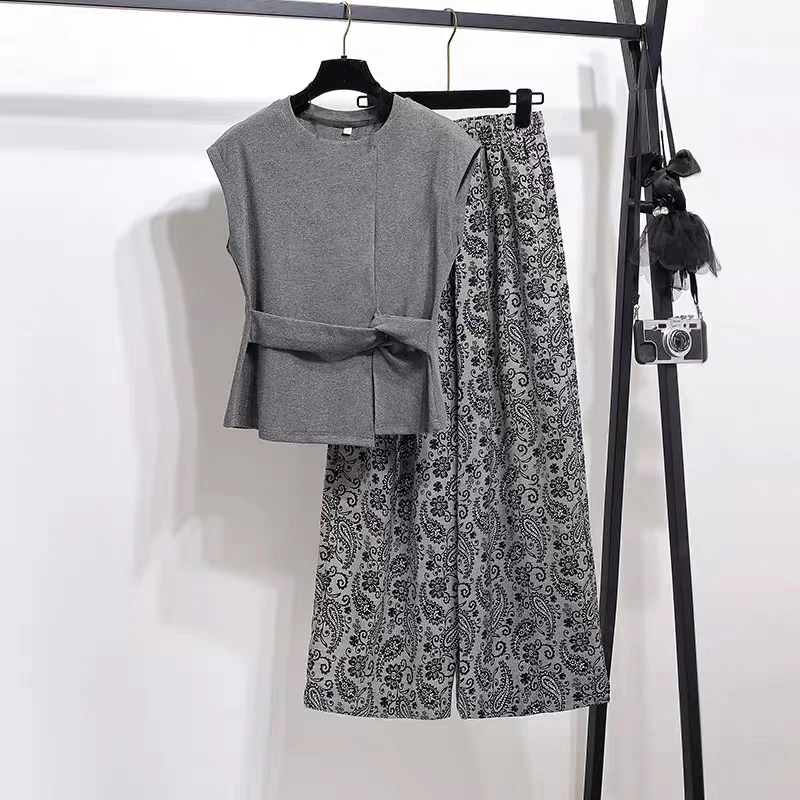 1553时尚休闲套装女2025新款夏季气质上衣+阔腿裤两件套