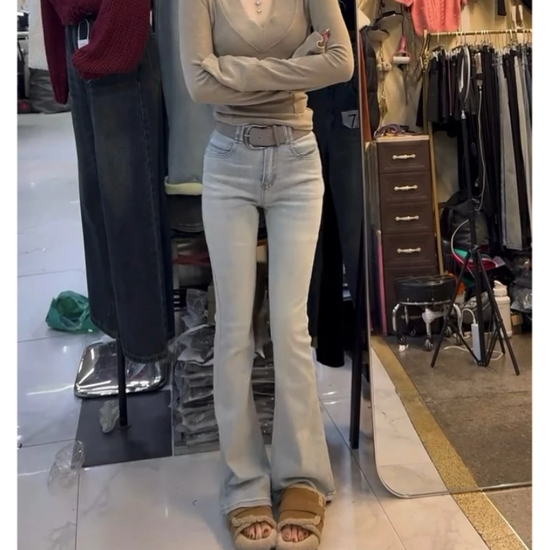 Aimeerosa/艾洛莎牛仔裤高腰遮肉显瘦长裤春季潮流百搭时尚微喇裤