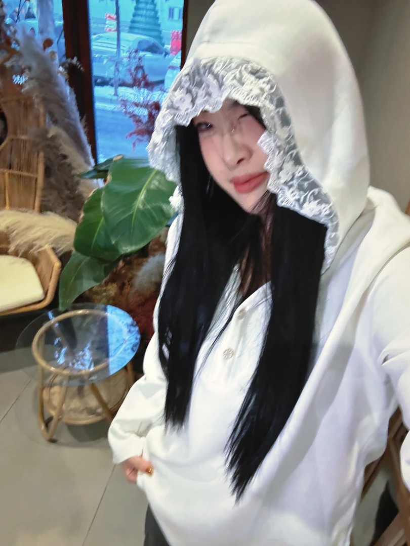 ◆春日午后！慵懒感◆W1282肉肉女孩春季新款女慵懒风蕾丝连帽上衣T