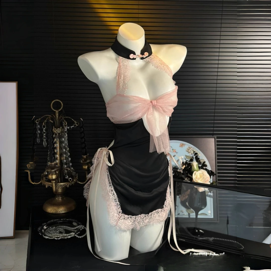 性感旗袍蕾丝系带睡衣家居服套装睡衣套装冰丝睡衣