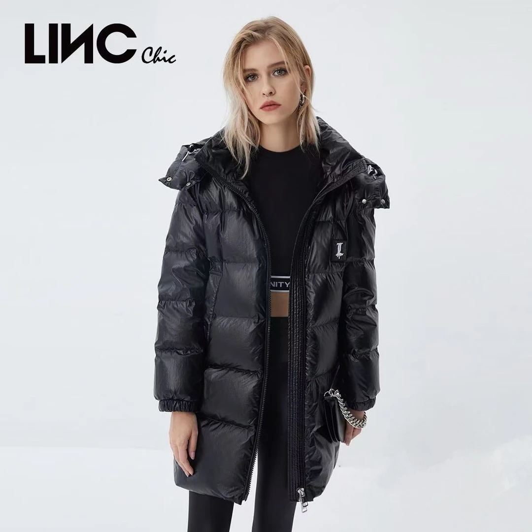 〖金〗免洗亮面一手长帽子可拆加厚中长羽绒服