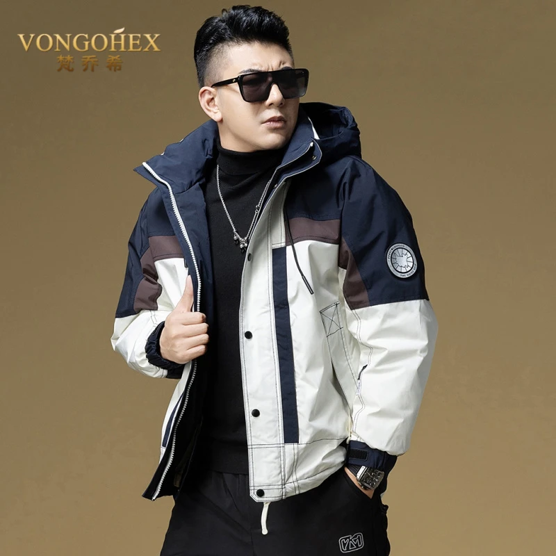 VONGOHEX休闲羽绒服男士冬季新款加厚保暖撞色短款时尚冲锋衣外套