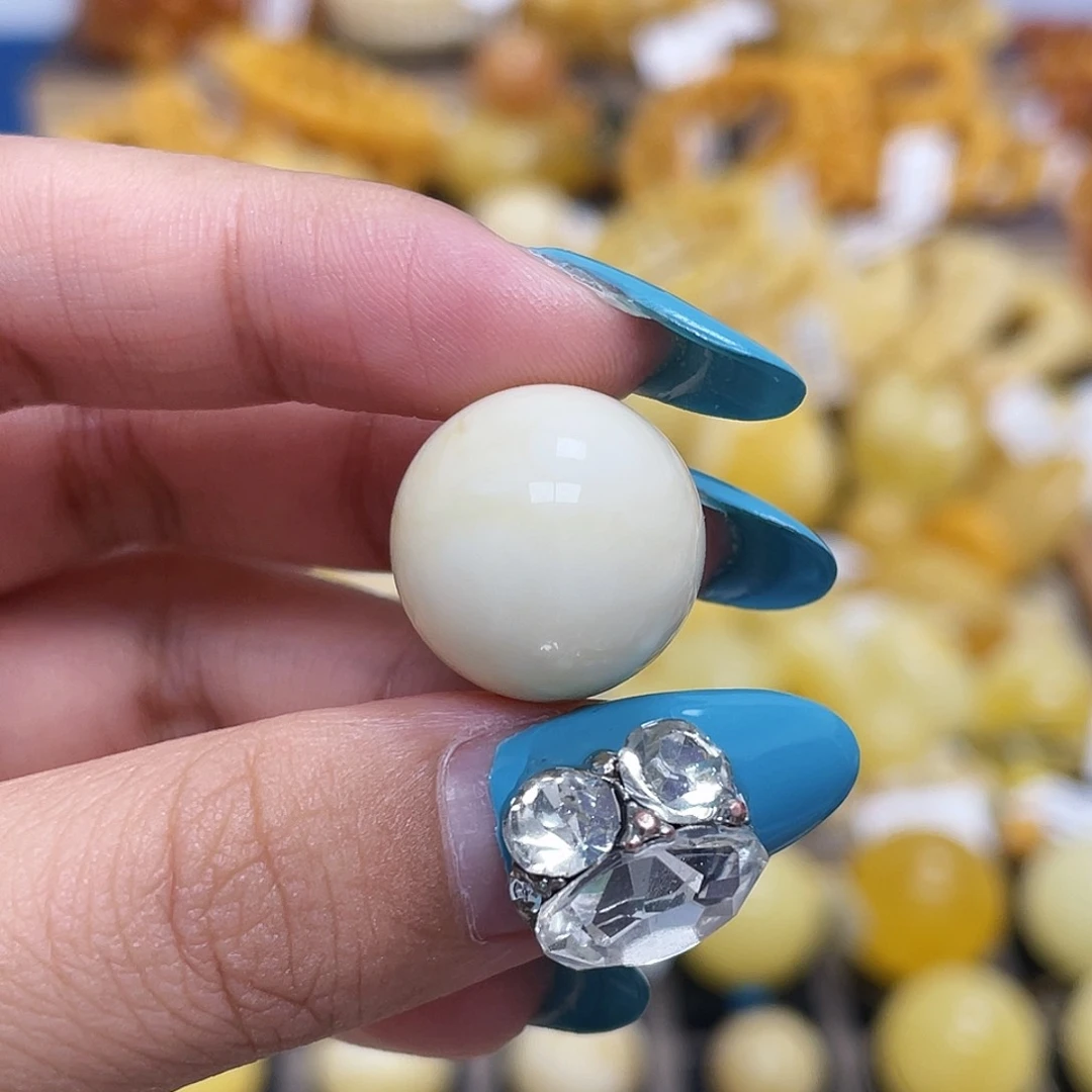 蜜蜡未镶嵌珠宝奇石16.4mm瓷白圆珠