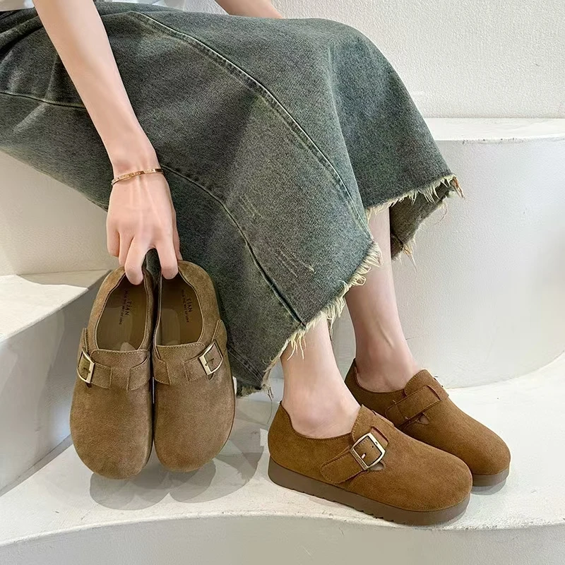 KAMANZHE/卡曼哲2025新款秋季软底软面百搭厚底复古舒适豆豆鞋