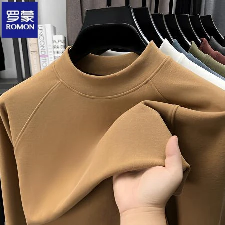 罗蒙圆领秋冬卫衣加绒男士超细丝棉质短袖德绒上衣时尚加厚半高领