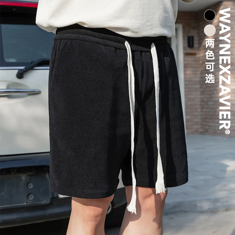 韦恩泽维尔大码加肥加大宽松松紧腰灯芯绒休闲五分西裤短裤男9063