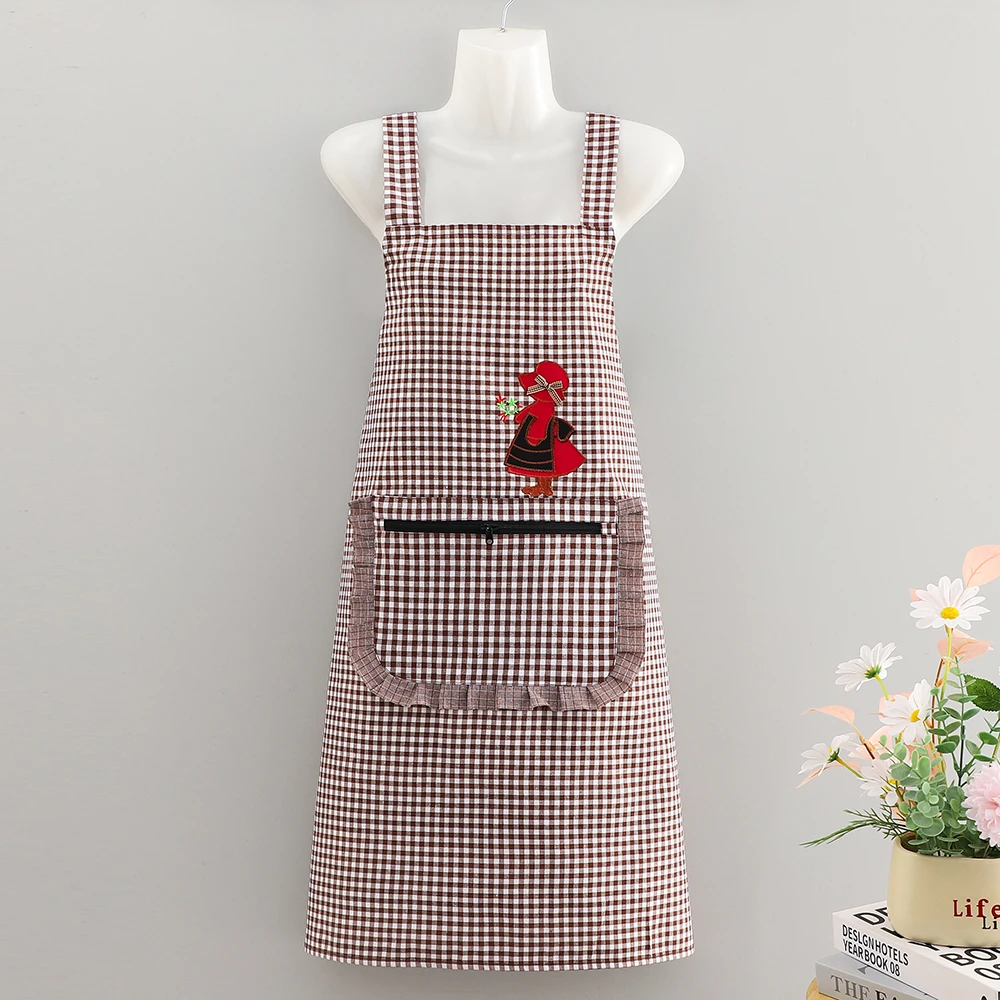 时尚洋气刺绣棉布围裙厨房专用防污透气耐脏成人做饭围腰工作服女