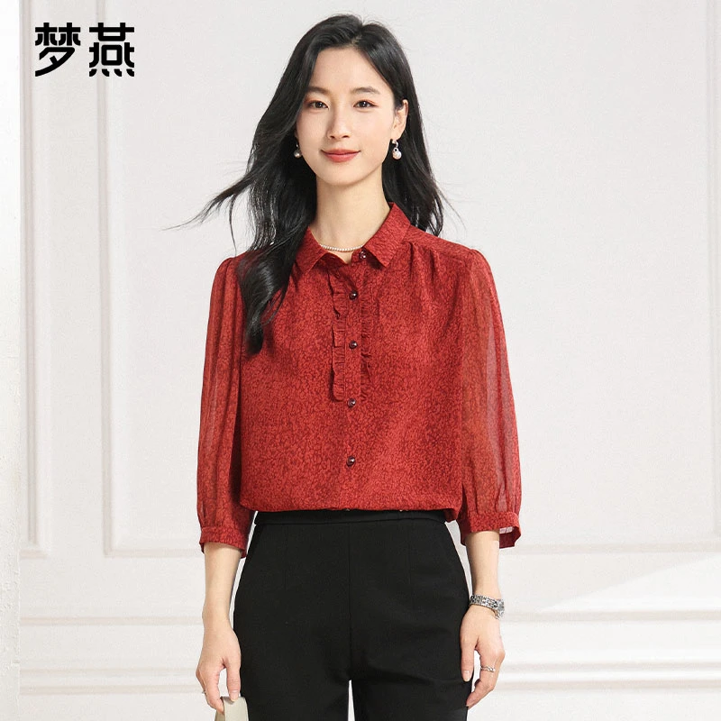 梦燕春秋女休闲时尚长袖气质经典衬衣国风新中式小衫AA04B5043
