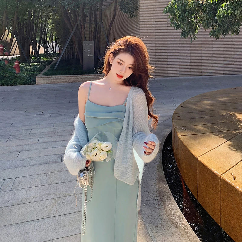 林关关 设计感小众内搭气质修身中长款连衣裙90355