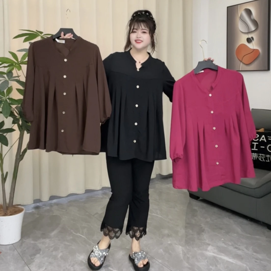 春夏新款大码女装设计感时尚显瘦遮肉八分袖加肥加大宽松大衫2810