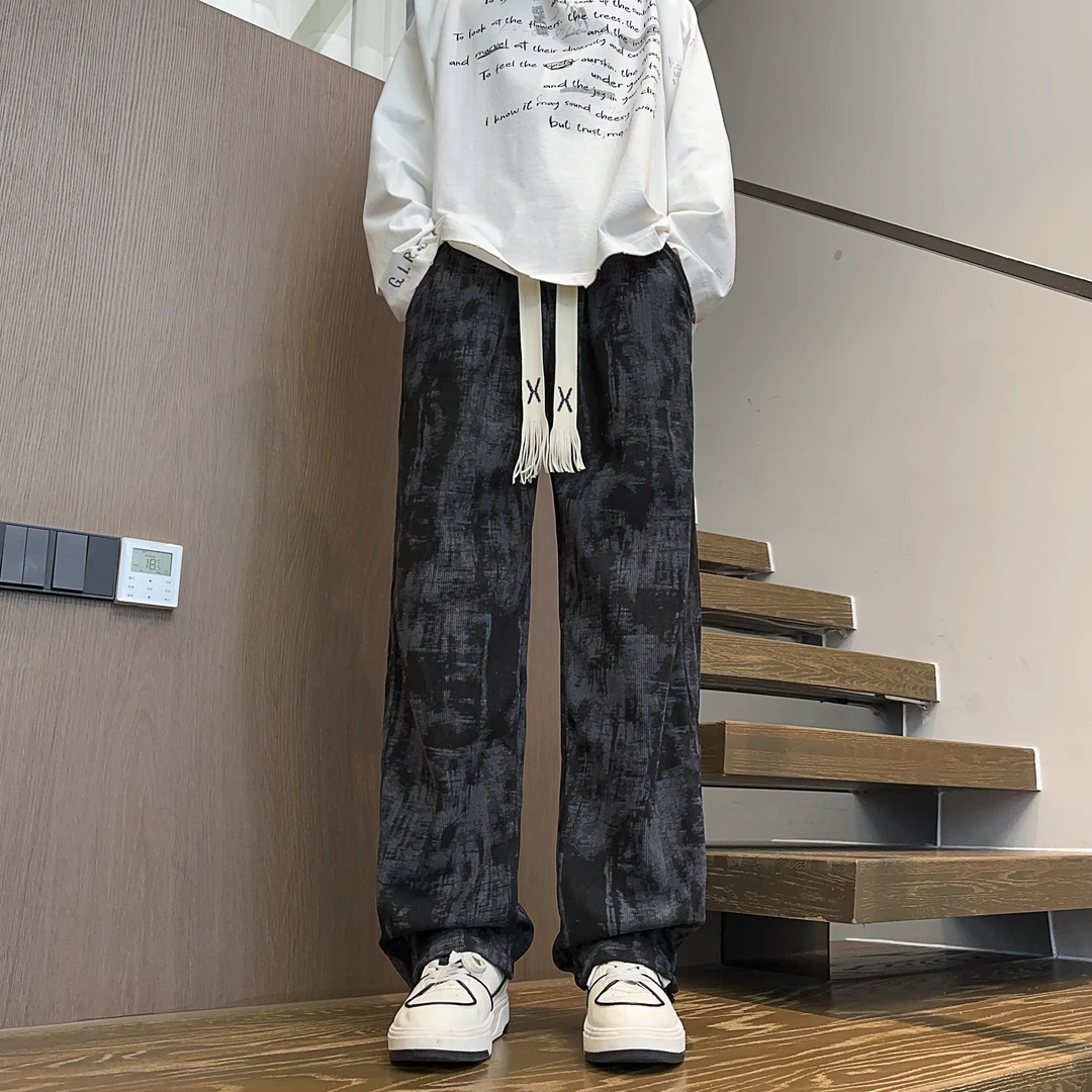 小众扎染垂感裤子男秋季美式vibe高级感卫裤青少年高街痞帅运动裤