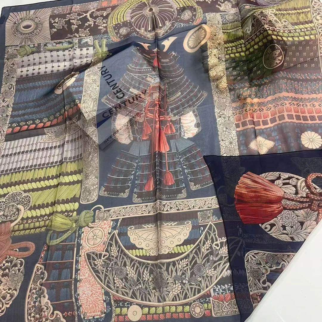 110斜莨纱方巾-深蓝铠甲 105cm丝巾