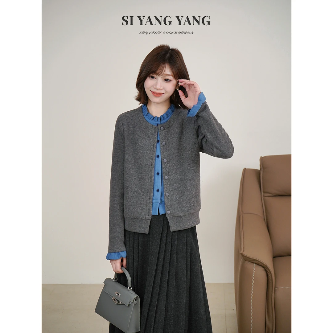 斯洋洋SIYANG冬季复合绒保暖通勤减龄假俩件撞色上衣SY511A003SYY