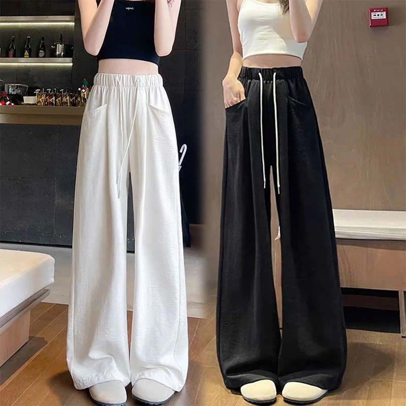 女童裤子夏季薄款2025凉感宽松显瘦直筒阔腿裤垂感速干运动休闲裤