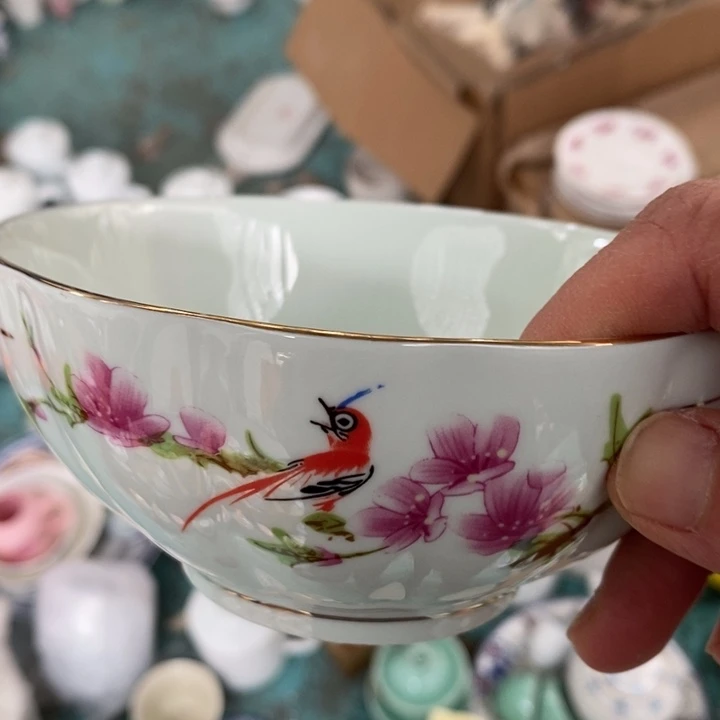 碗陶瓷绿稀土描金五寸碗