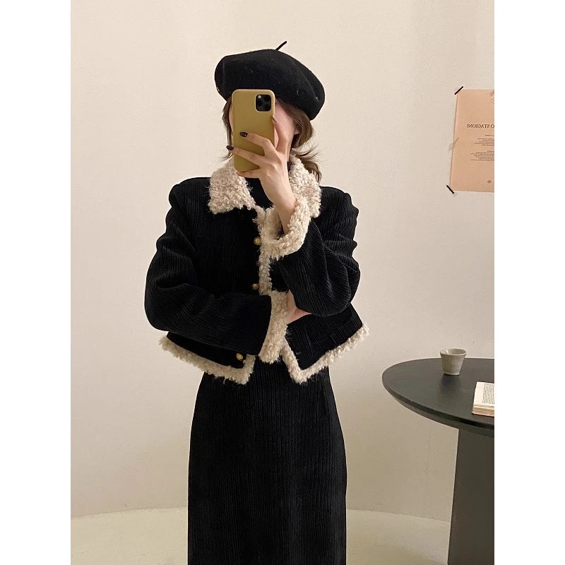 【羽90绒内胆】小香风简约法式时尚套装小个子通勤加绒气质复古休闲