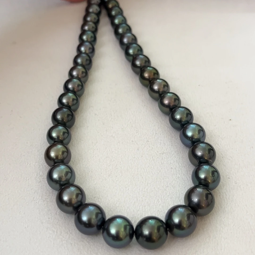 银S925镶嵌海水珍珠颈饰孔雀绿10-12