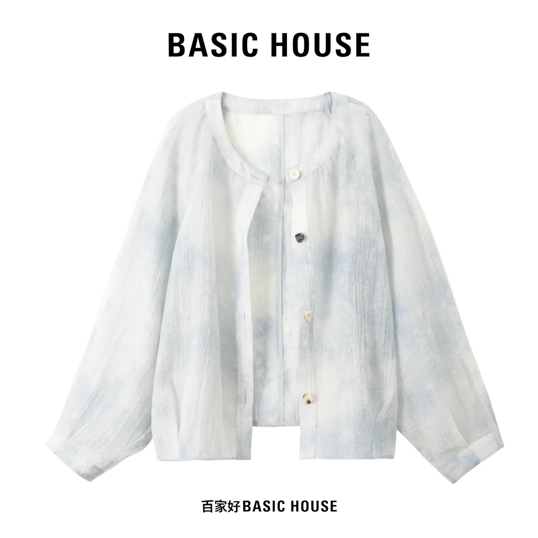 Basic House/百家好2025夏季新款宽松扎染饼干扣短外套A652YY