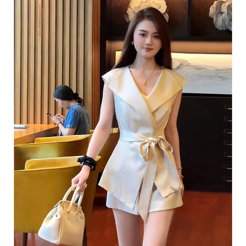 【两件套】【有里布】法式高级上衣高腰短裤2025夏季收腰套装女D1814
