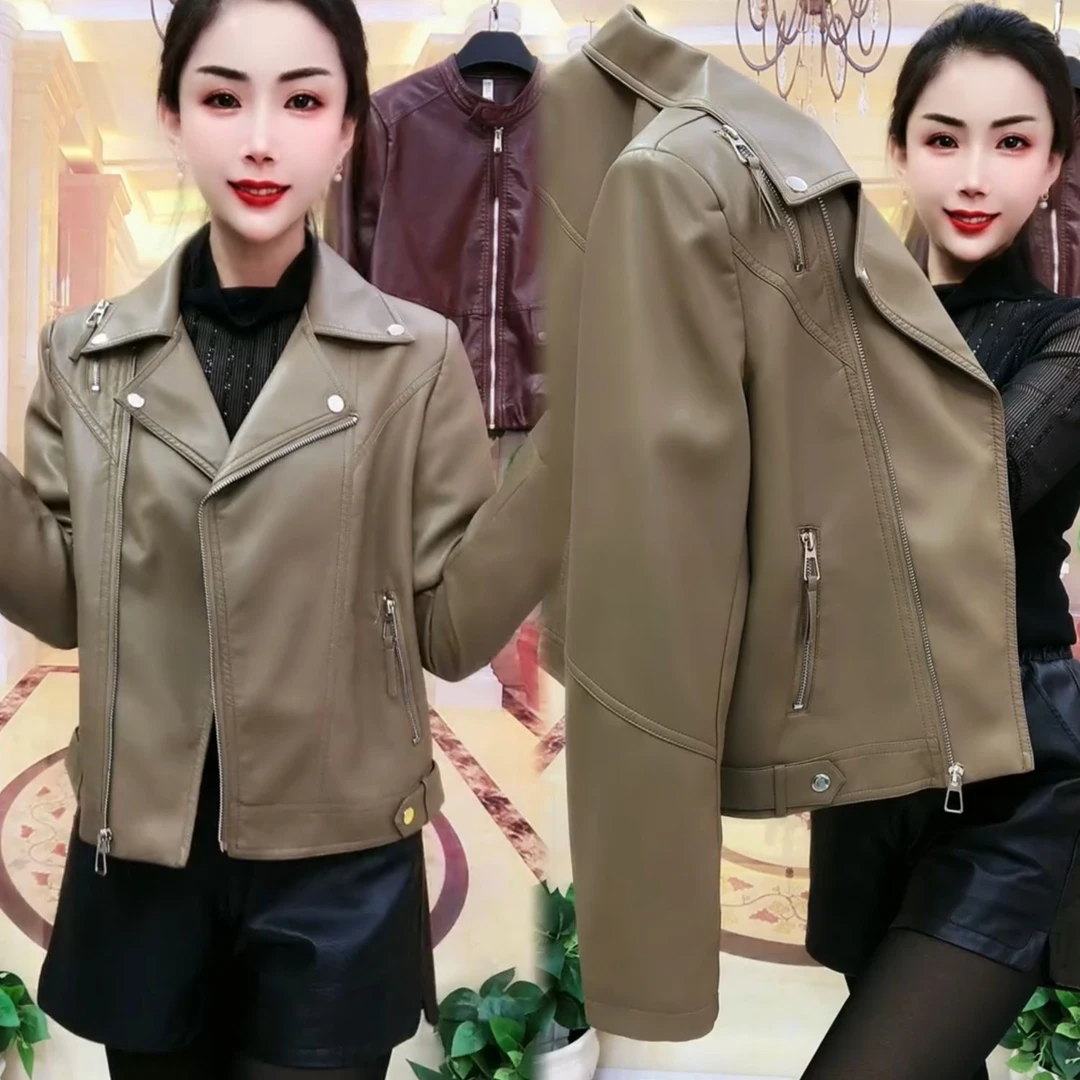 2025新款海宁皮衣女士短款宽松时尚机车高级显瘦皮夹克休闲小外套