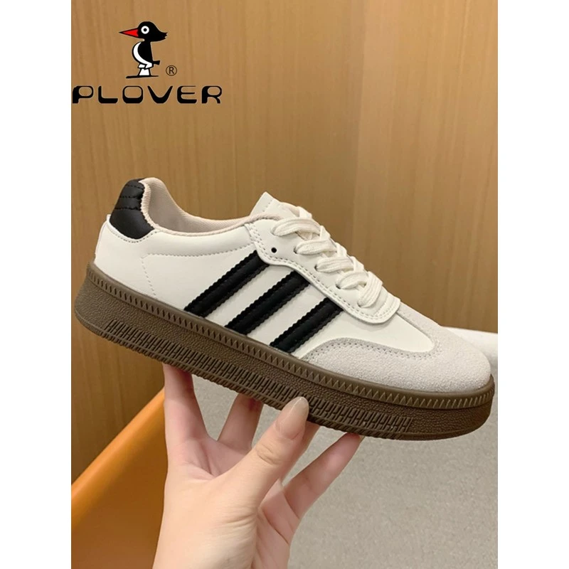PLOVER复古厚底德训鞋女2025新款学生平底休闲板鞋运动爆款阿甘鞋