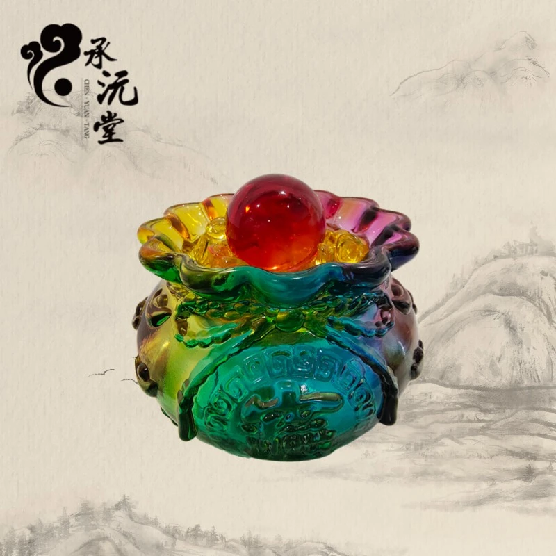 【名焱老师推荐】黄水晶七彩琉璃纳福袋摆件家居办公桌