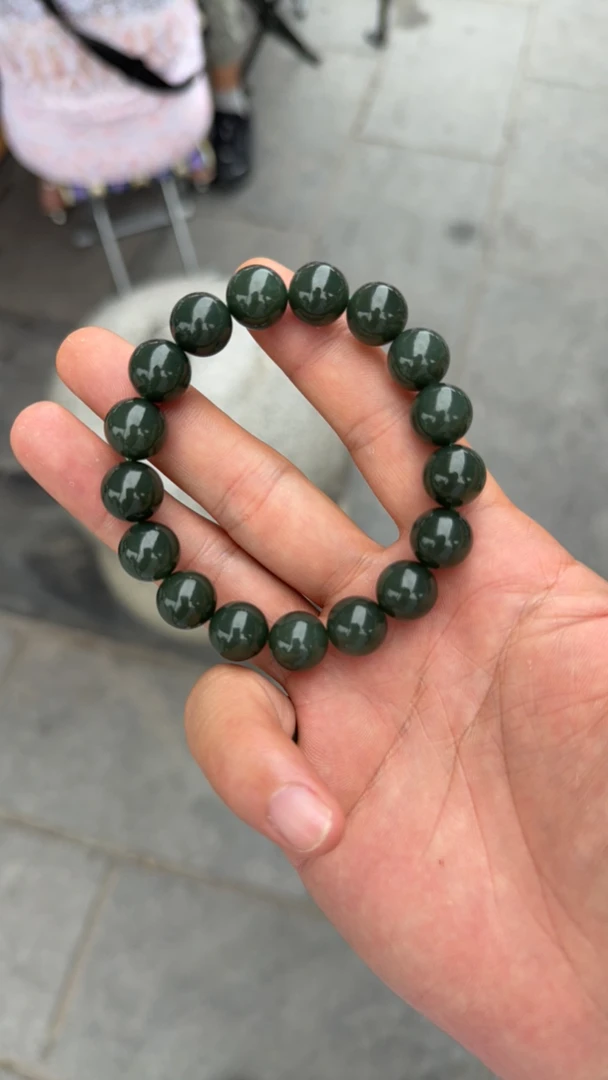 卡11-12天然和田玉圆珠手串时尚百搭日常佩戴