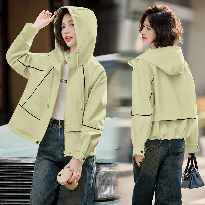 时尚拼色宽松连帽外套女短款春秋新款休闲百搭减龄上衣夹克潮秋季