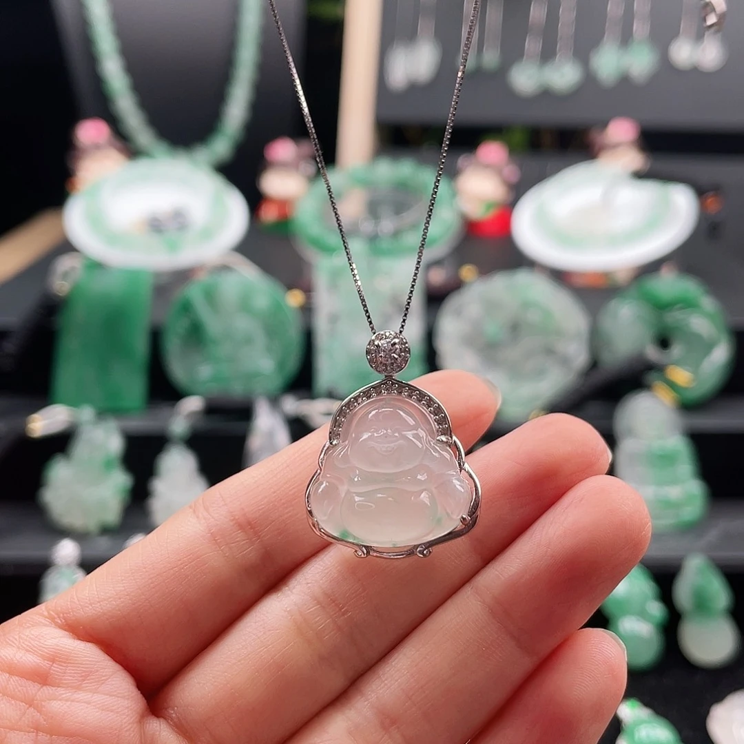 石英质玉银S925镶嵌吊坠(不含链)