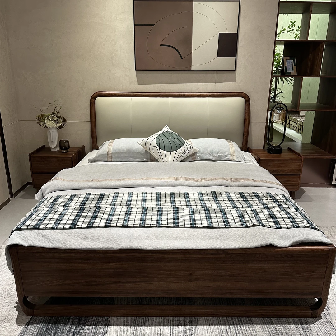 黑胡桃/乌金1.5/1.8米实木床带软靠