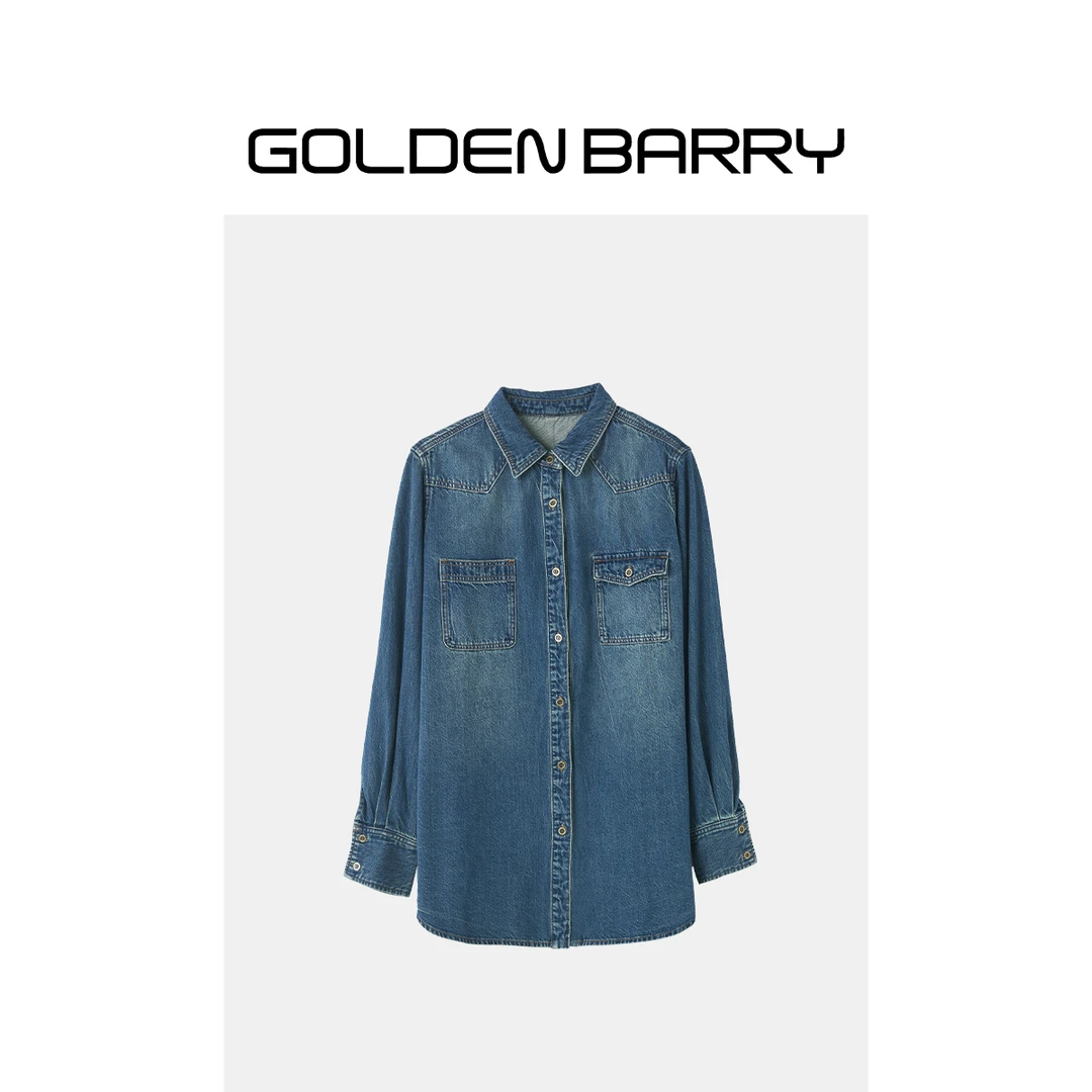 GOLDENBARRY【6.18】212529老钱风复古牛仔衬衫