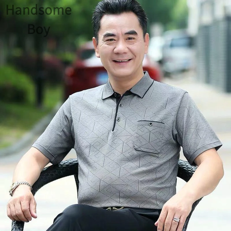 男士中老年秋季爸爸中年秋装半袖爷爷装爸爸短袖T恤40 - 50岁中老