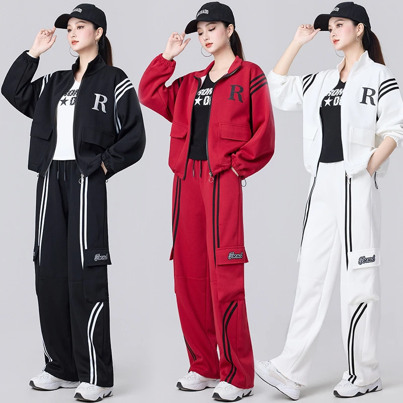 双11广场舞套装宽松显瘦休闲运动服外穿时髦款三件套健身跳操服