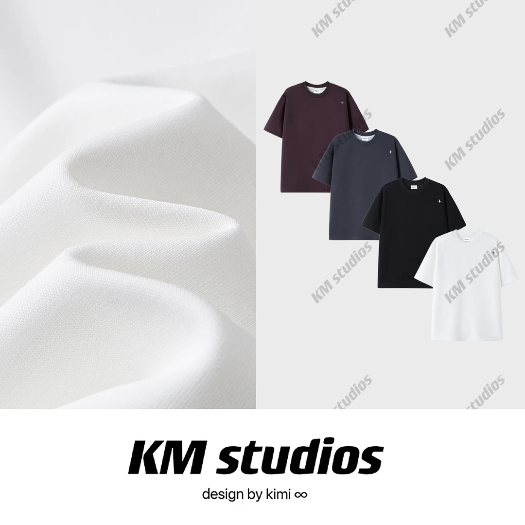 KM studios 夏季新款短袖刺绣图案设计感休闲简约上衣百搭T恤